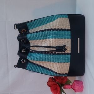 BRAHMINAnguilla Collection Marlowe Striped Drawstring Straw Bucket Shoulder Bag